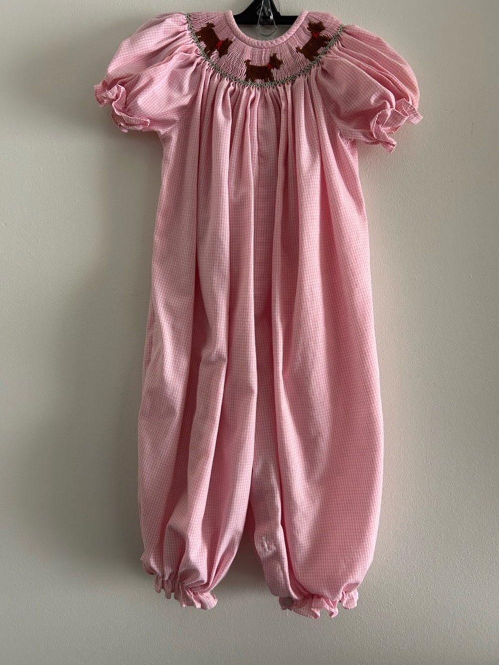 Smocked Giraffe Pink Gingham Romper 18M